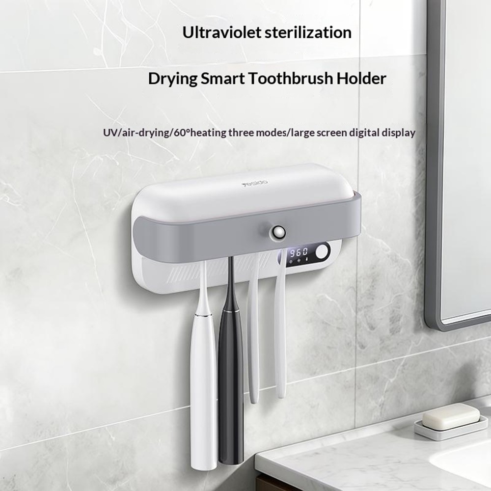 YESIDO MG32 UV Toothbrush Sterilizer Dryer Holder 4 Slots Wall Mount Digital Display Storage Sterilization Box for Bathroom - Image 2