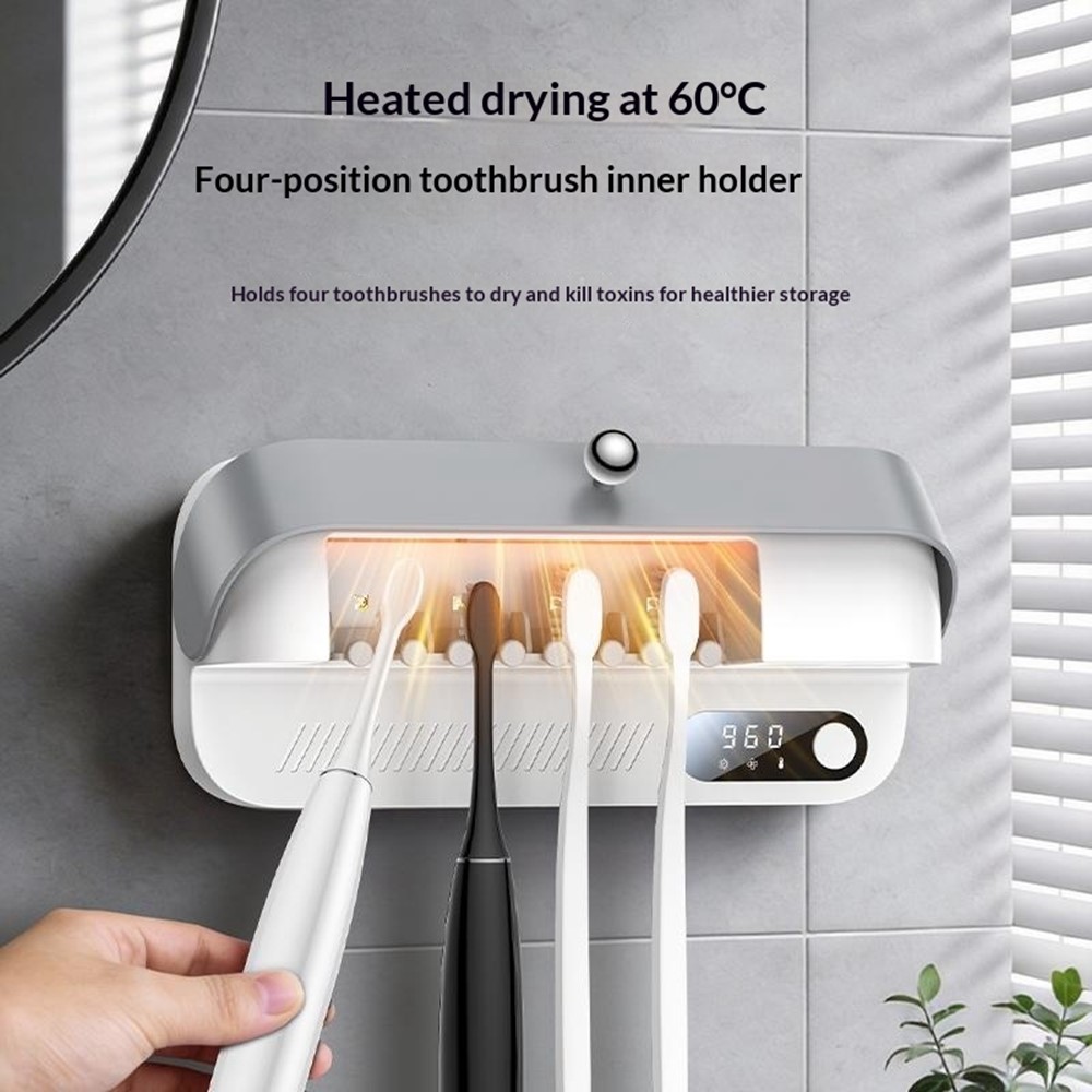 YESIDO MG32 UV Toothbrush Sterilizer Dryer Holder 4 Slots Wall Mount Digital Display Storage Sterilization Box for Bathroom - Image 4