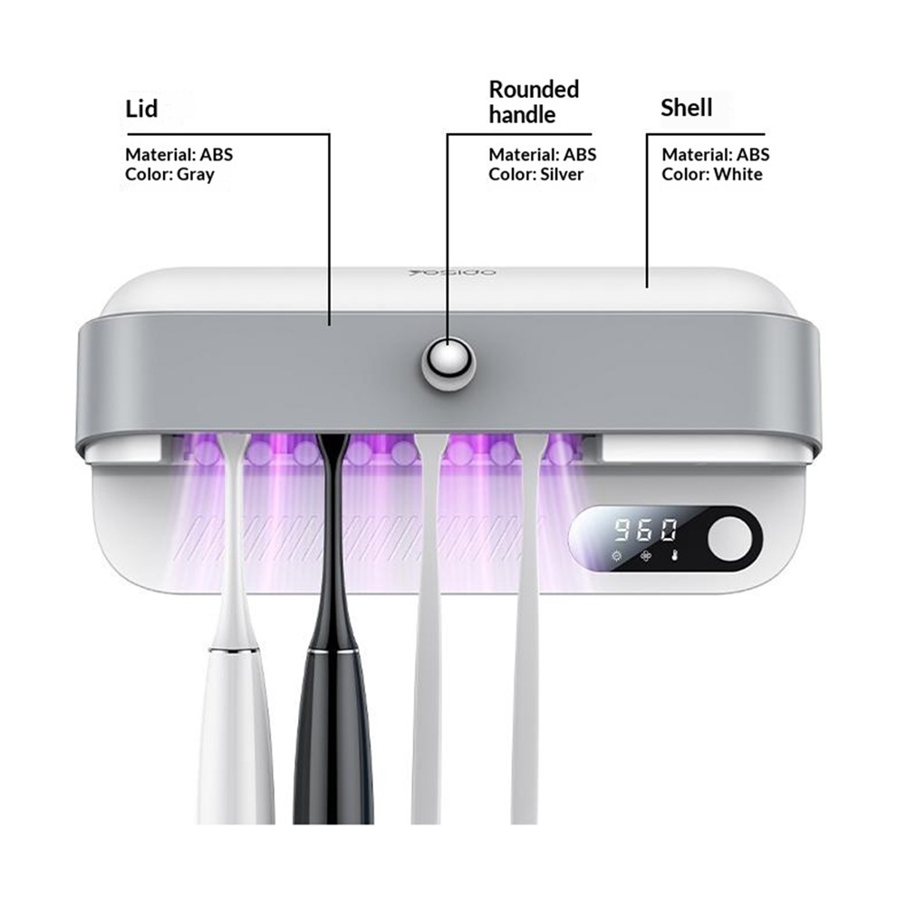 YESIDO MG32 UV Toothbrush Sterilizer Dryer Holder 4 Slots Wall Mount Digital Display Storage Sterilization Box for Bathroom - Image 7