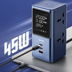 LDNIO SC2 45W PD charger, 2500W universal power strip with LED