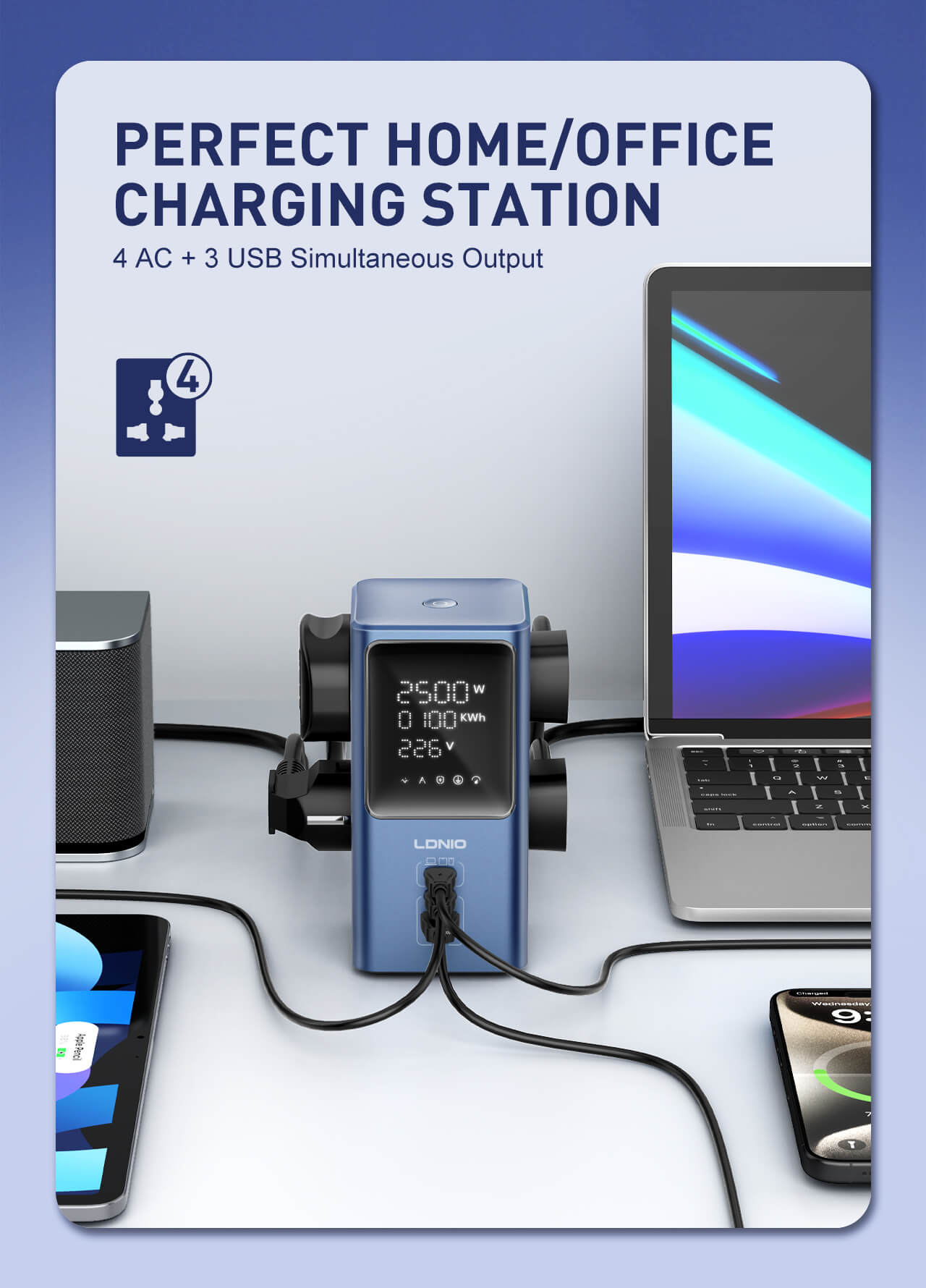 LDNIO SC2 45W PD charger, 2500W universal power strip with LED - Image 2