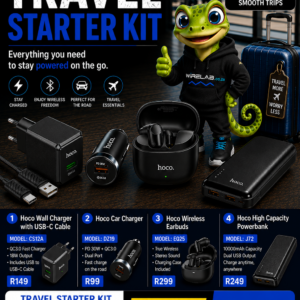 Travel Starter Kit : Wireless Earbuds, 18W Wall Charger, 10000mAh Powerbank,, Car Cigarette Charger