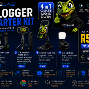 Vlogger Starter Kit : 2-in-1Tripod/Selfie Stick, Fill Light, Lavalier Microphone, Desktop Stand